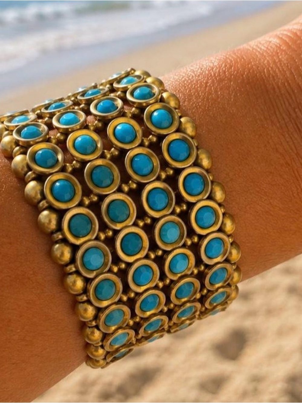 TASHA Turquoise & Matte Gold Statement Bracelet